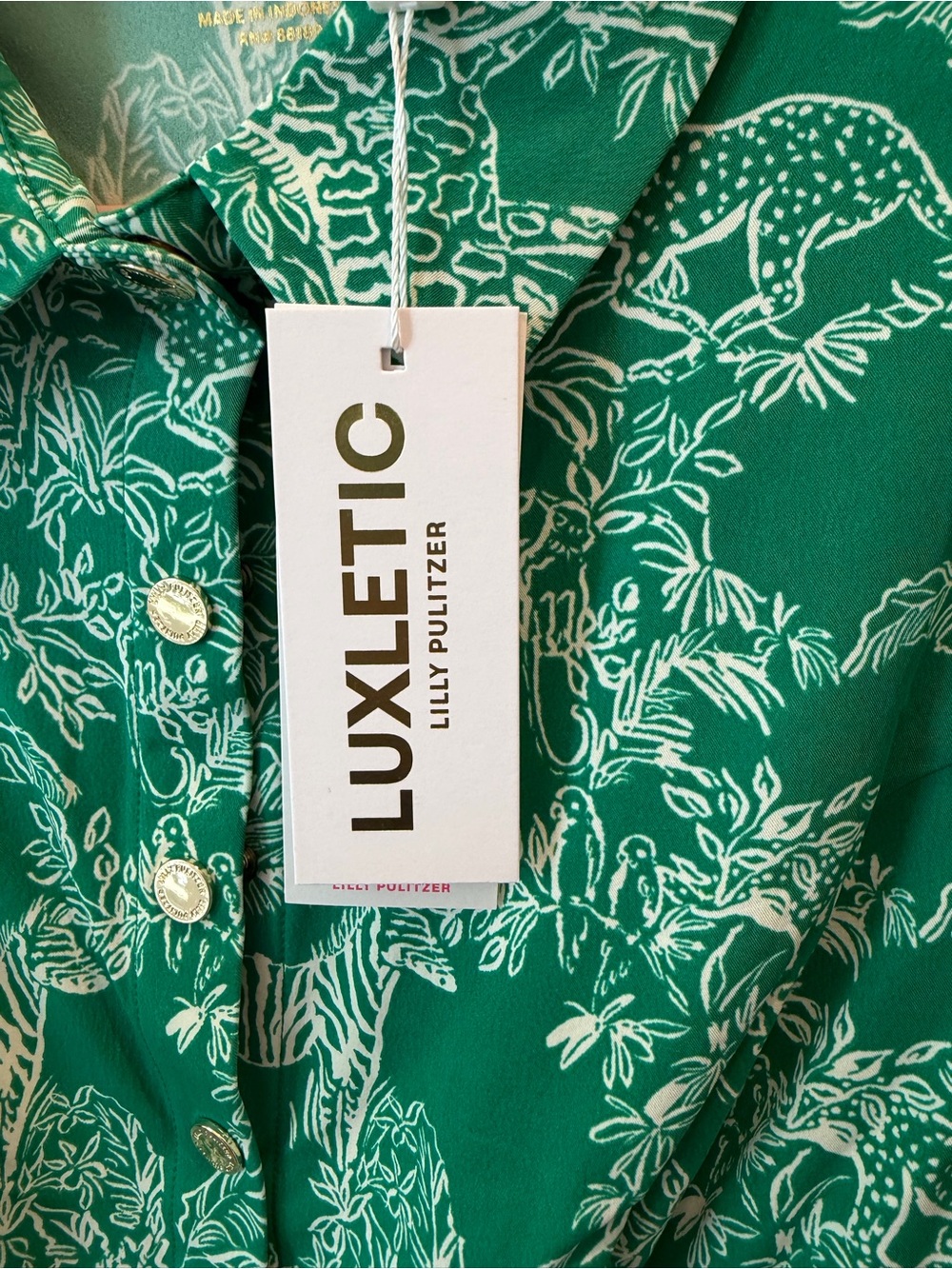 Lilly Pulitzer Green and White Printed Button-Front Top Size 6 NWT - Picture 5 of 6